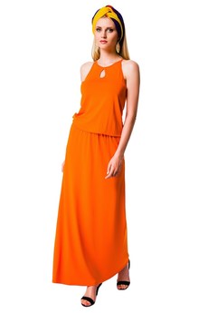 Оранжевое длинное платье Mondigo со скидкой