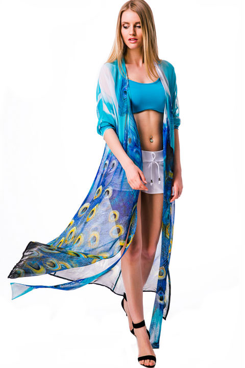 Фото товара 6053, шифоновое пляжное платье с принтом хвост павлина